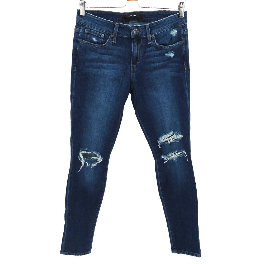 Joes Jeans Women 29 The Skinny Dark Blue Distressed Denim Jeans Cotton Blend